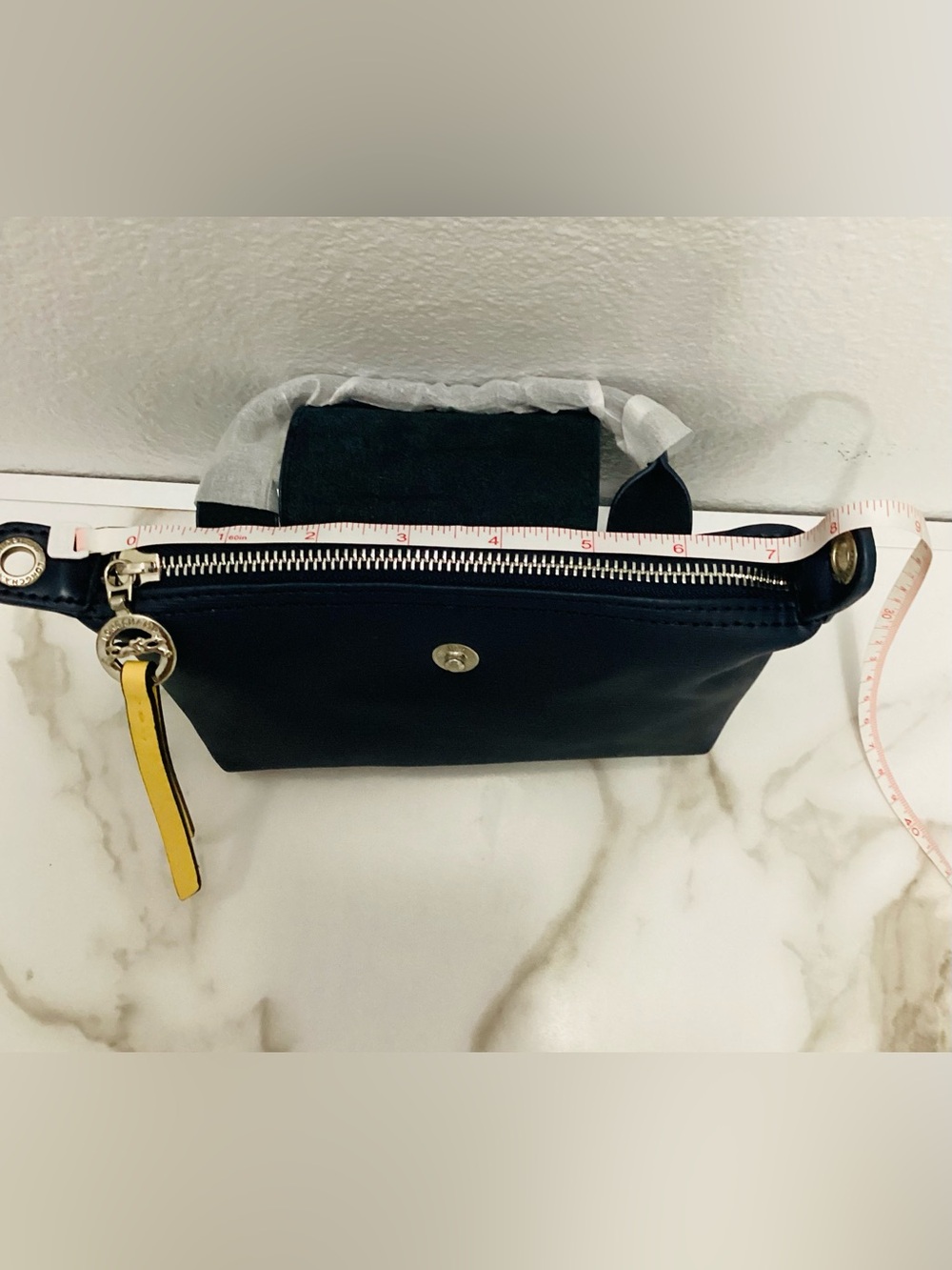 Longchamp Navy Crossbody Bag with Yellow Zip Pull Accent - Picture 8 of 10